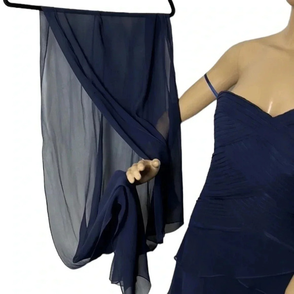 JOVANI NY Blue 100 SILK event dress .Strapless maxi with pleats and shawl - Picture 10 of 15